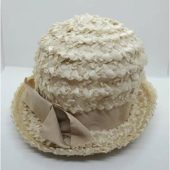 Vintage Union Made Woven Straw Cream Womens Ladies Hat Size 6 - Picture 6 of 8